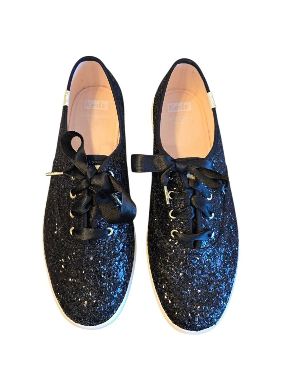 Keds X Kate Spade New York Black Glitter Lace Up Sneakers 8.5W - Picture 2 of 12